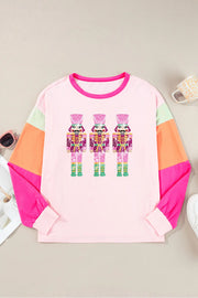 Sequin Nutcracker Round Neck Long Sleeve Top