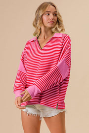 BiBi Striped Contrast Long Sleeve Knit Top