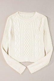 Cable-Knit Round Neck Long Sleeve Sweater