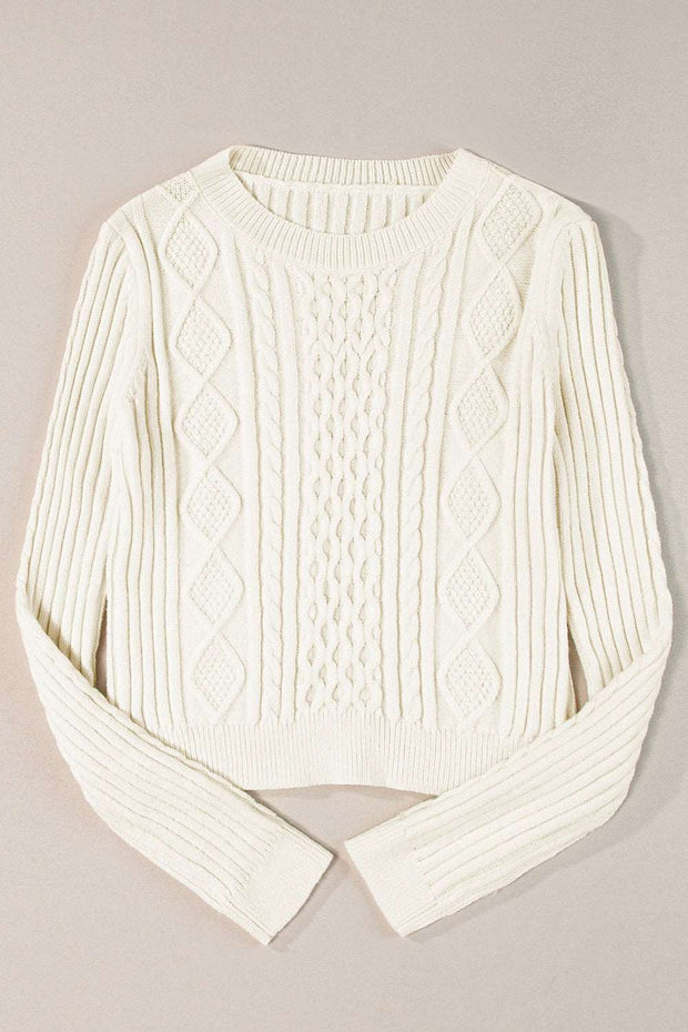 Cable-Knit Round Neck Long Sleeve Sweater